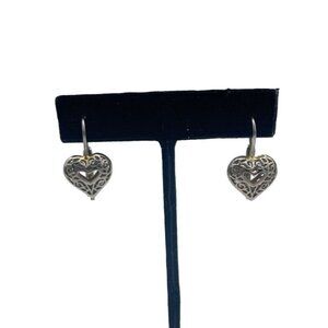 Italian Silver Filigree Heart Shaped Lever Back Earrings Love Valentines